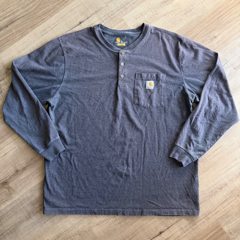 Carhartt Mens XL‎ Long Sleeve Henley Shirt Charcoal Grey Original Fit Pocket Tee